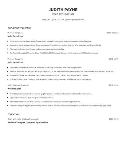 Voip Technician Resume