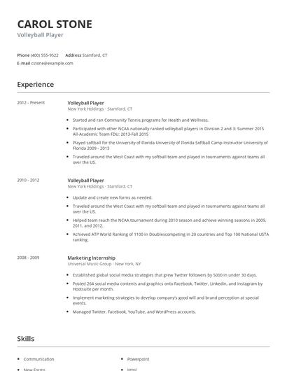 Volleyball Player Resume