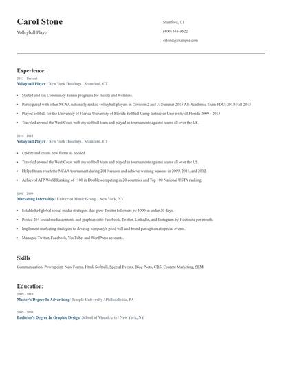 Volleyball Player Resume