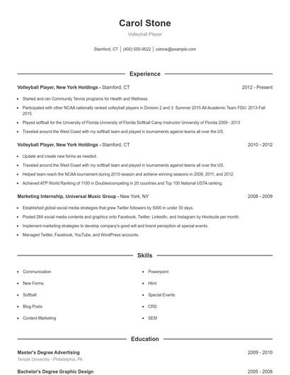 Volleyball Player Resume