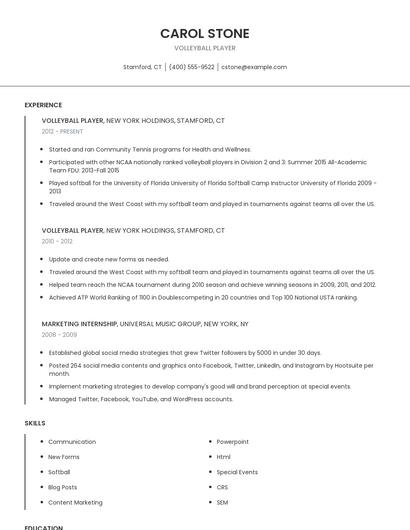 Volleyball Player Resume