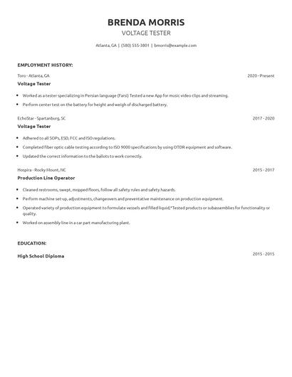 Voltage Tester Resume