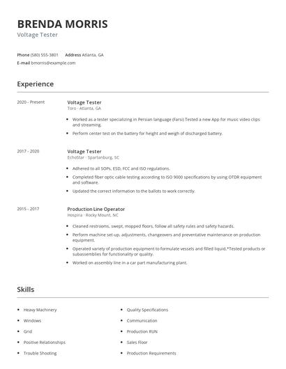 Voltage Tester Resume
