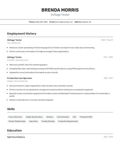 Voltage Tester Resume