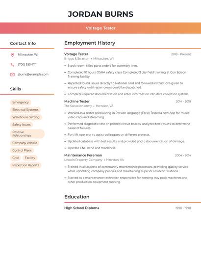 Voltage Tester Resume