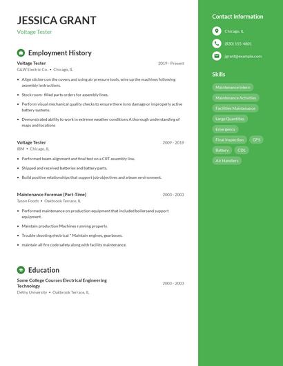 Voltage Tester Resume