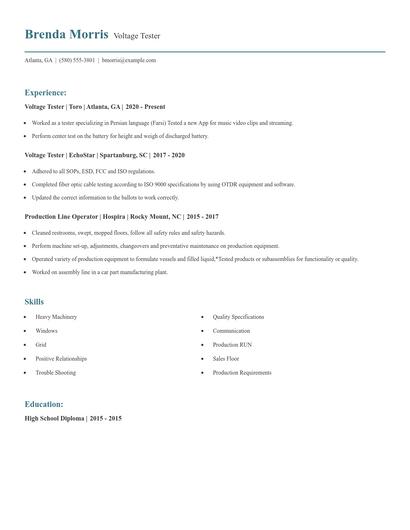 Voltage Tester Resume