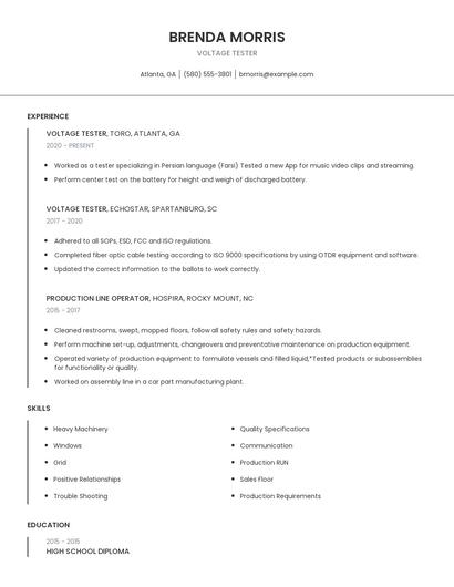 Voltage Tester Resume