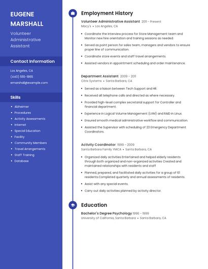 Volunteer Administrative Assistant Resume