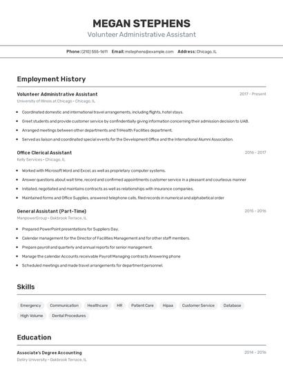 Volunteer Administrative Assistant Resume
