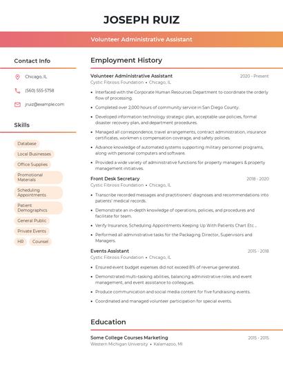Volunteer Administrative Assistant Resume