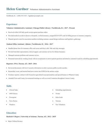 Volunteer Administrative Assistant Resume