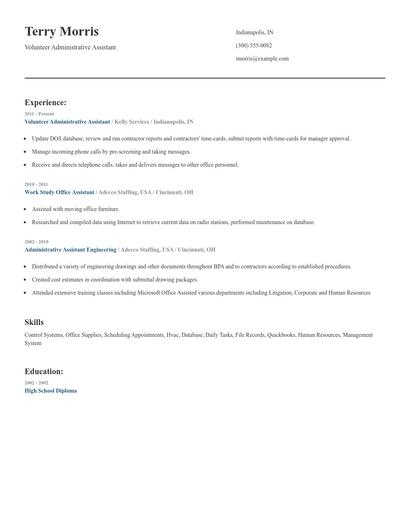 Volunteer Administrative Assistant Resume