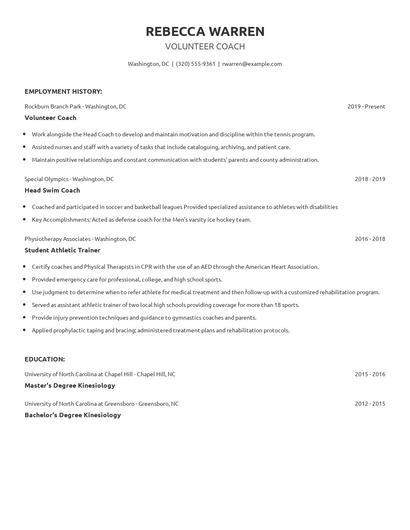 Volunteer Coach Resume