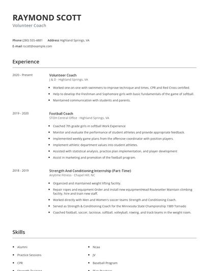 Volunteer Coach Resume