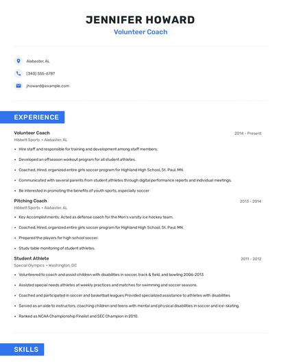Volunteer Coach Resume