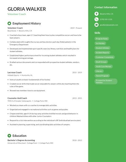 Volunteer Coach Resume