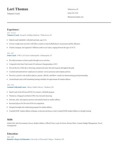 Volunteer Coach Resume