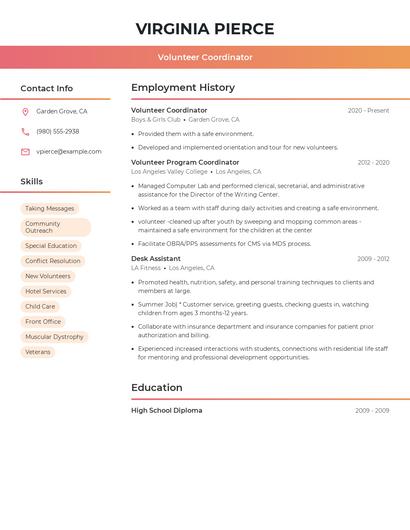 Volunteer Coordinator Resume