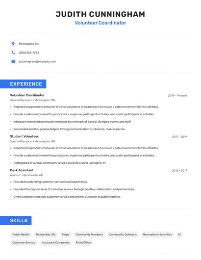 Volunteer Coordinator Resume