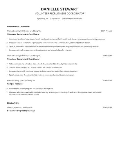 Volunteer Recruitment Coordinator Resume
