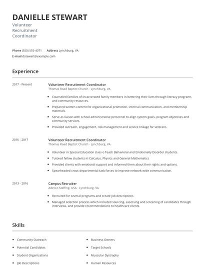 Volunteer Recruitment Coordinator Resume