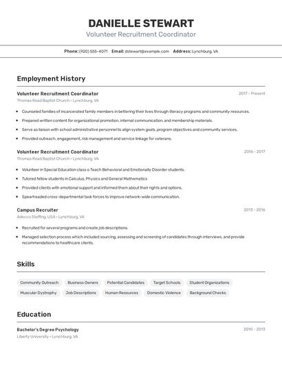 Volunteer Recruitment Coordinator Resume