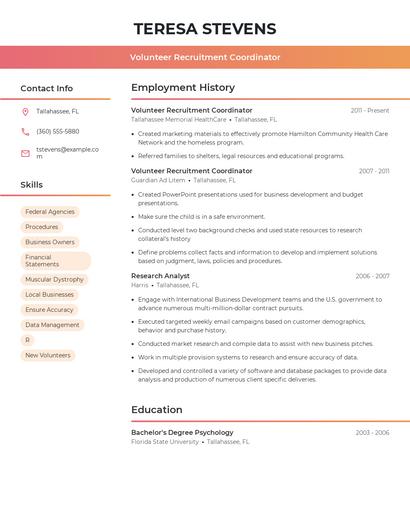 Volunteer Recruitment Coordinator Resume