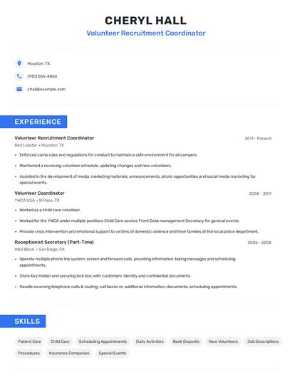 Volunteer Recruitment Coordinator Resume