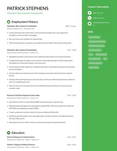 Volunteer Recruitment Coordinator Resume