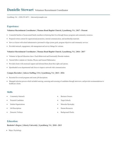 Volunteer Recruitment Coordinator Resume