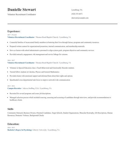 Volunteer Recruitment Coordinator Resume