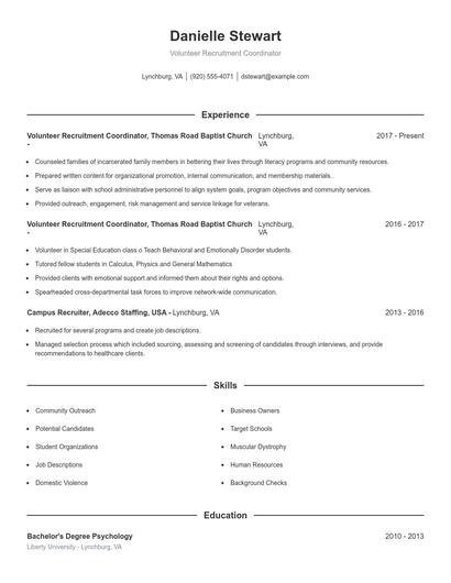 Volunteer Recruitment Coordinator Resume