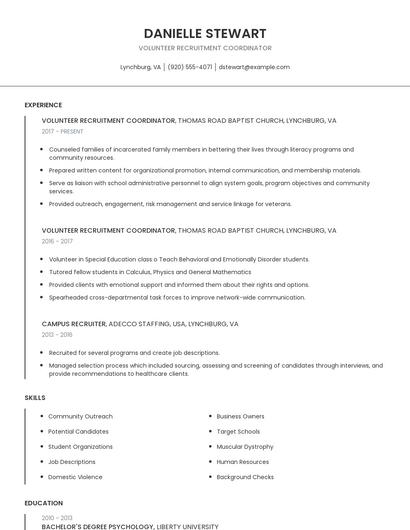 Volunteer Recruitment Coordinator Resume