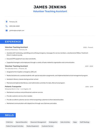 Volunteer Teaching Assistant Resume