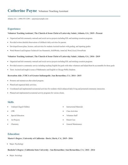 Volunteer Teaching Assistant Resume