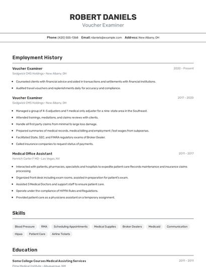 Voucher Examiner Resume