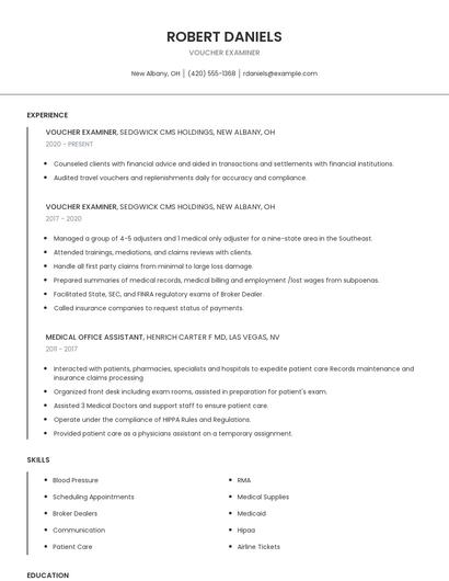 Voucher Examiner Resume