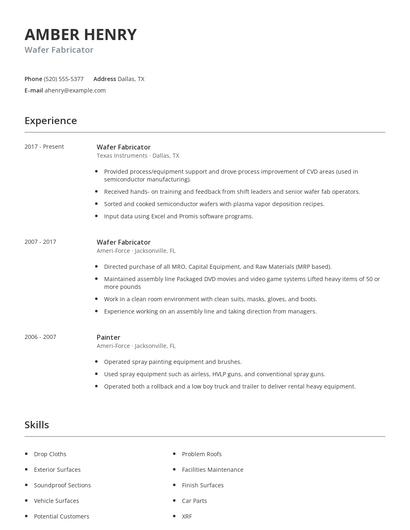 Wafer Fabricator Resume