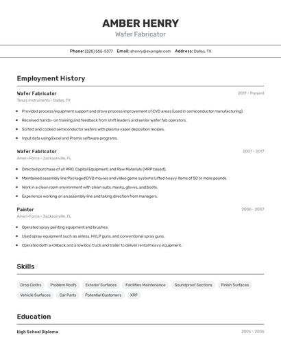 Wafer Fabricator Resume