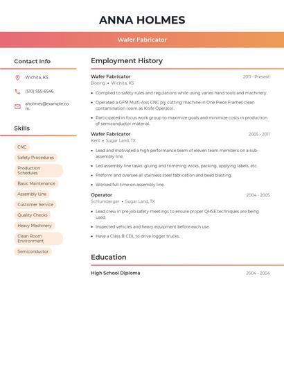 Wafer Fabricator Resume