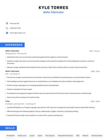 Wafer Fabricator Resume
