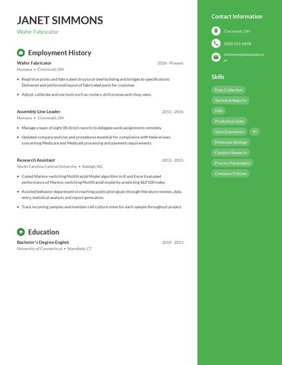 Wafer Fabricator Resume