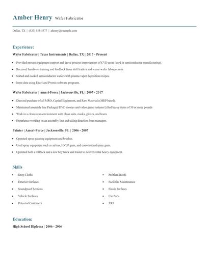 Wafer Fabricator Resume