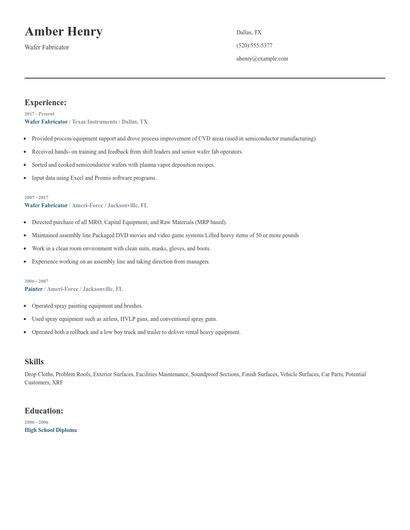 Wafer Fabricator Resume