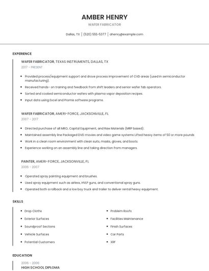 Wafer Fabricator Resume