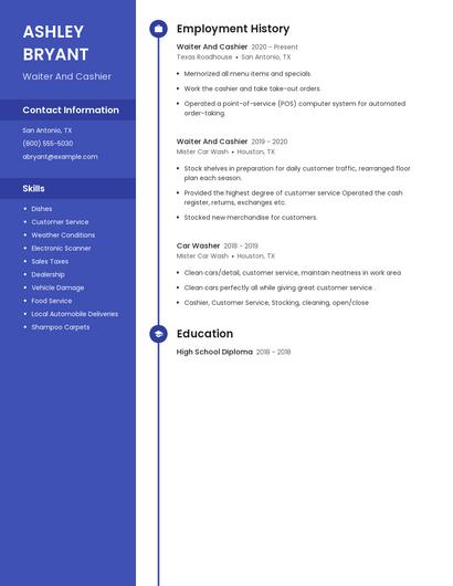 Waiter And Cashier Resume