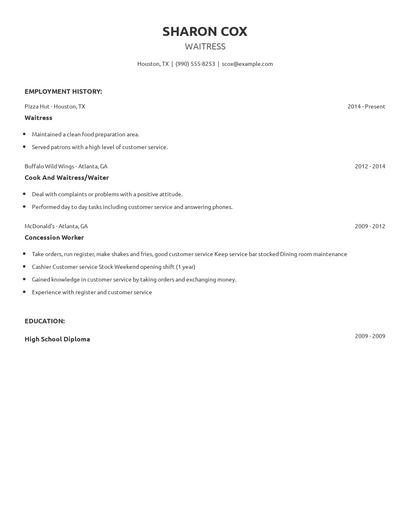 Waitress Resume