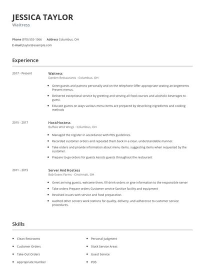 Waitress Resume