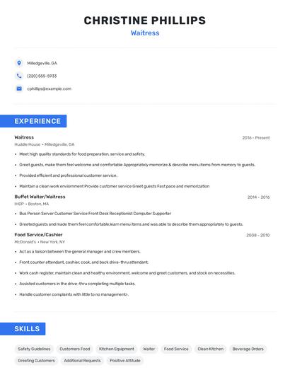 Waitress Resume